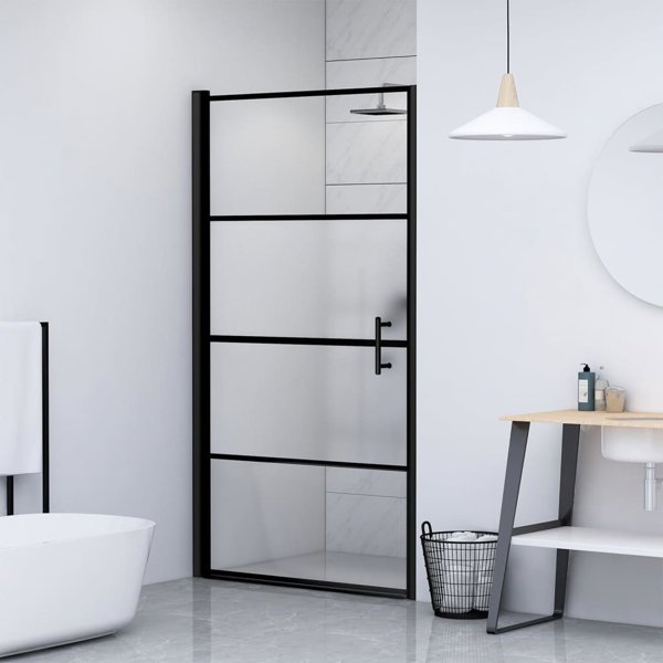 vidaXL Πόρτα ντουζιέρας, 91x195 εκ., σκληρυμένο γυαλί ημιδιαφανές, μαύρο