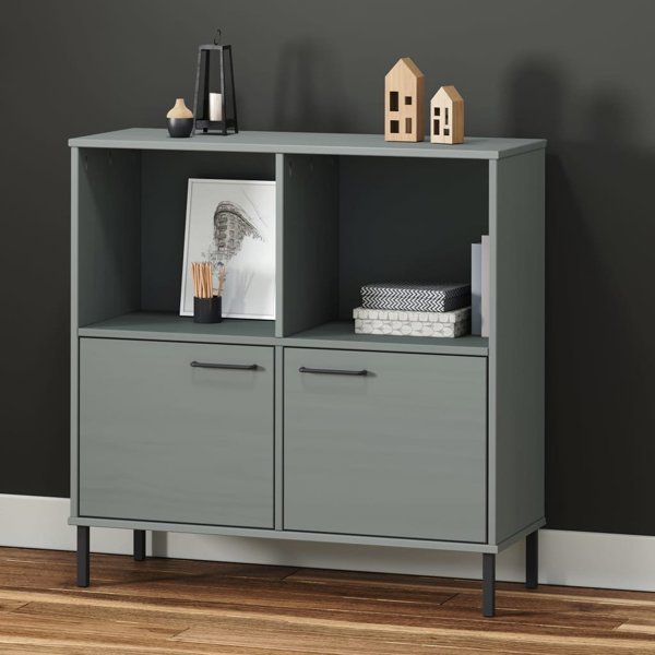 vidaXL Ράφι OSLO, μεταλλικά πόδια, γκρι, 90x35x90,5 εκ., μασίφ ξύλο