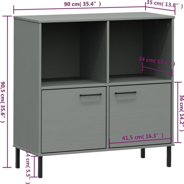 vidaXL Ράφι OSLO, μεταλλικά πόδια, γκρι, 90x35x90,5 εκ., μασίφ ξύλο