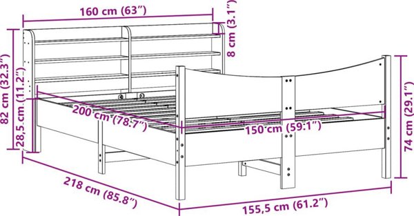 vidaXL Πλαίσιο κρεβατιού με κεφαλάρι, λευκό, 150x200 εκ, μασίφ πεύκο
