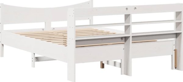 vidaXL Πλαίσιο κρεβατιού με κεφαλάρι, λευκό, 150x200 εκ, μασίφ πεύκο