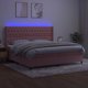 vidaXL Κρεβάτι κοντινεντάλ με στρώμα και LED, ροζ βελούδο 200x200cm
