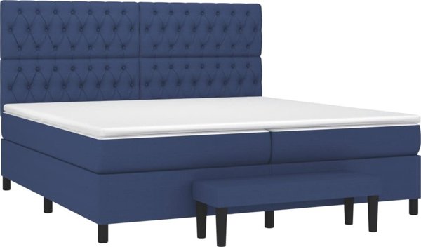 vidaXL Λευκό Κρεβάτι Continental με Στρώμα, Μπλε, Υφασμάτινο, 200x200 cm