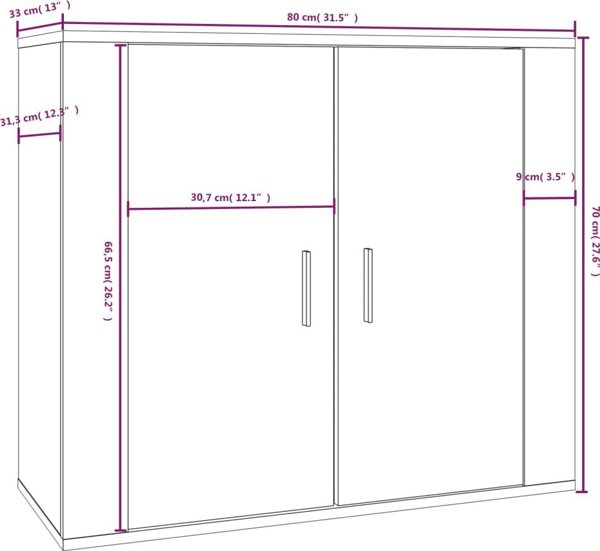 vidaXL Ντουλάπι, λευκό, 80x33x70 εκ., κατασκευασμένο από υλικό ξυλοειδές
