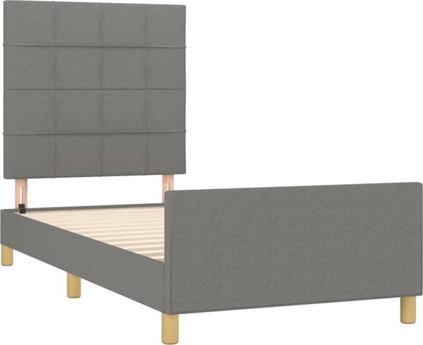 vidaXL Rama κρεβατιού με κεφαλάρι, σκούρο γκρι, 90x200 cm, επενδυμένη με ύφασμα