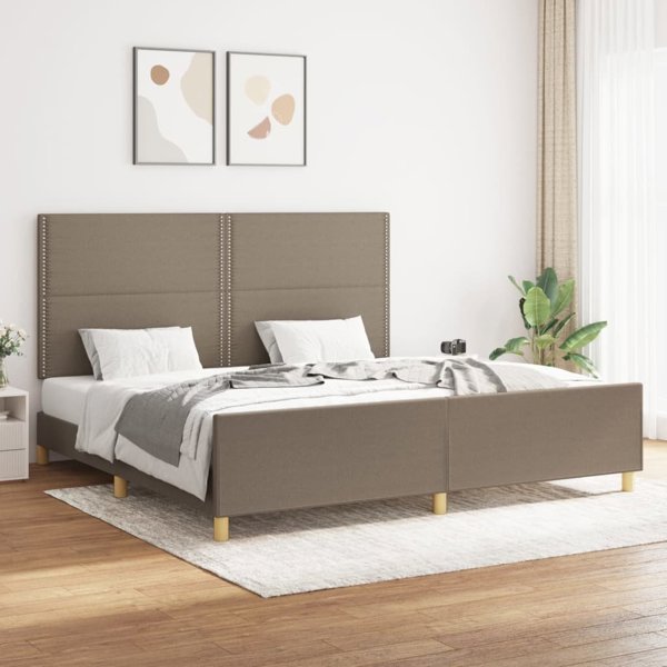 vidaXL Rama κρεβατιού με κεφαλάρι, χρώμα ταούπε, 200x200 εκ., επενδυμένη με ύφασμα