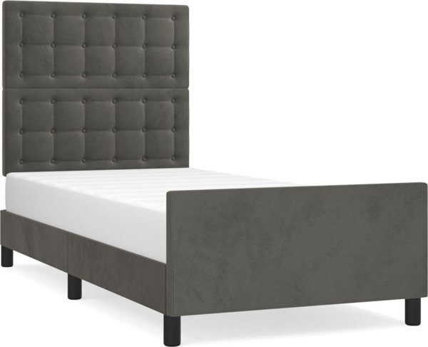 vidaXL Rama κρεβατιού με προσκέφαλο, σκούρο γκρι, 80x200 cm, βελούδο