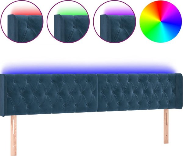 vidaXL Κεφαλάρι για κρεβάτι με LED, σκούρο μπλε, 183x16x78/88cm, βελούδο