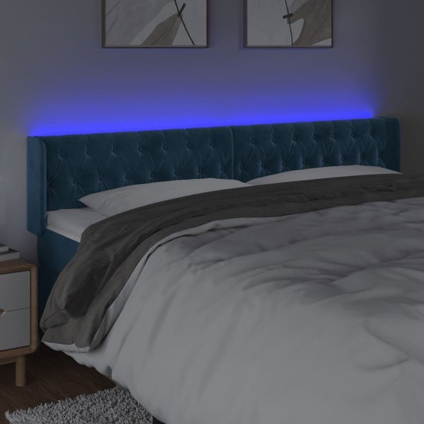 vidaXL Κεφαλάρι για κρεβάτι με LED, σκούρο μπλε, 183x16x78/88cm, βελούδο