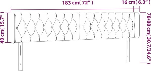 vidaXL Κεφαλάρι για κρεβάτι με LED, σκούρο μπλε, 183x16x78/88cm, βελούδο
