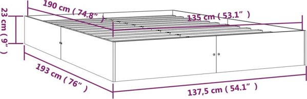vidaXL Κρεβατοκάμαρα, λευκή, μασίφ ξύλο, 135x190 εκ, διπλό κρεβάτι