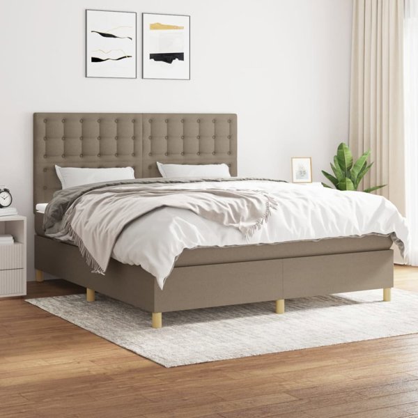 vidaXL Κρεβάτι Κοντινεντάλε με Στρώμα, Taupe, ύφασμα, 160x200 cm