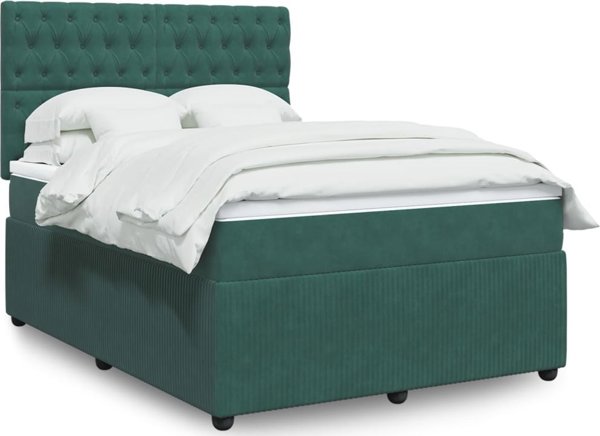 vidaXL Κρεβάτι continental με στρώμα, πράσινο, βελούδο, 140x190 εκ.