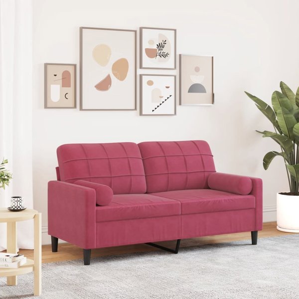 vidaXL Dwuosobowa sofa z poduszkami, winny czerwien, 140 cm, aksamit