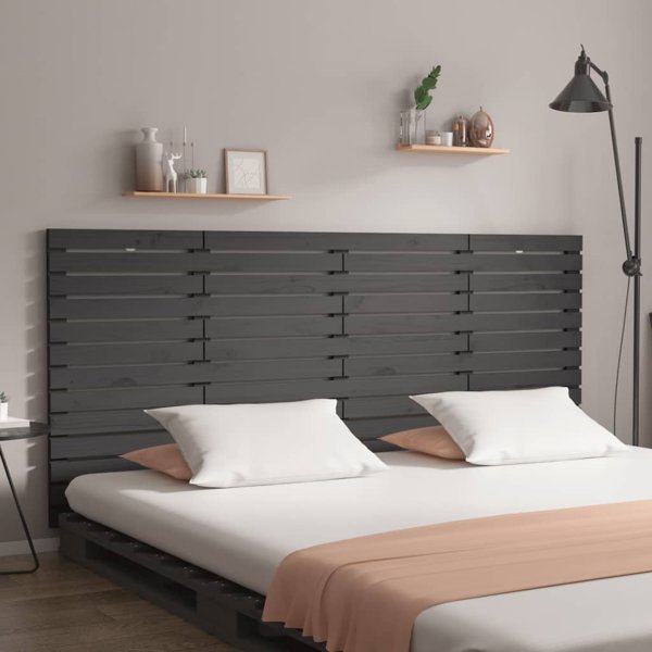 vidaXL Κεφαλάρι κρεβατιού, γκρι, 206x3x91,5 εκ, μασίφ πεύκο