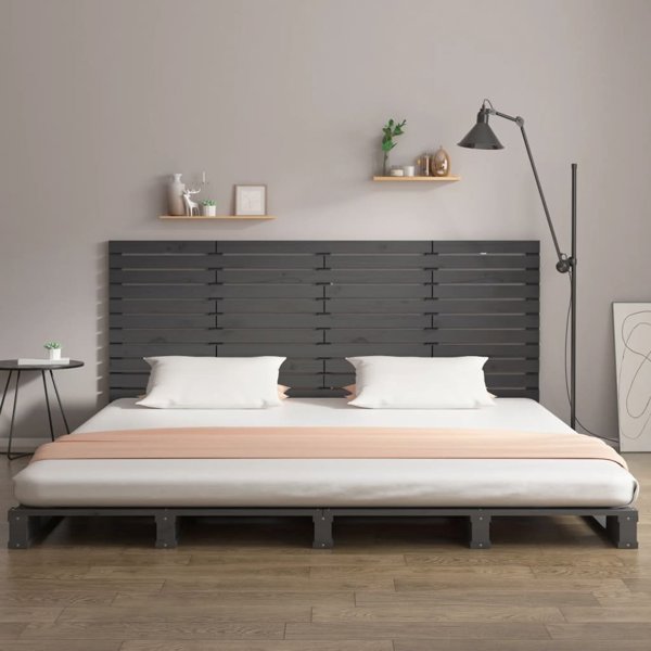 vidaXL Κεφαλάρι κρεβατιού, γκρι, 206x3x91,5 εκ, μασίφ πεύκο