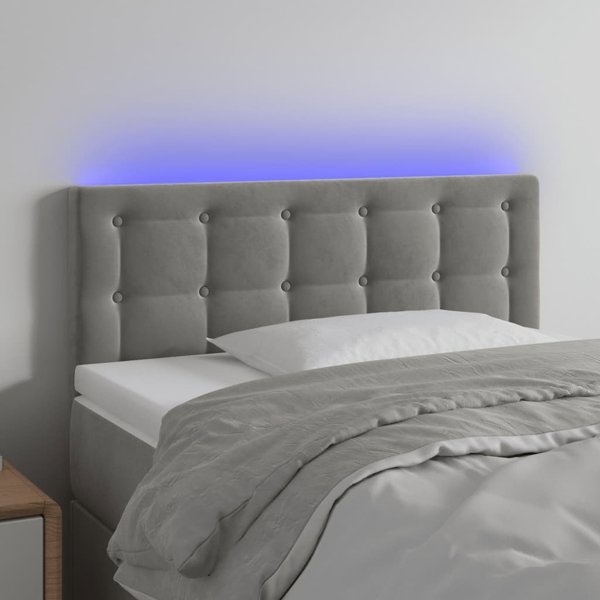 vidaXL Κεφαλάρι Κρεβατιού με LED, Ανοιχτό Γκρι, 100x5x78/88 εκ., βελούδο
