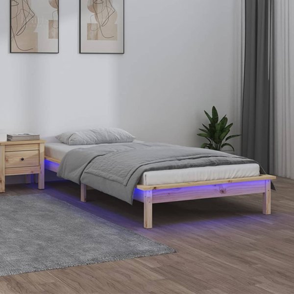vidaXL Rama κρεβατιού με LED, 100x200 cm, μασίφ ξύλο