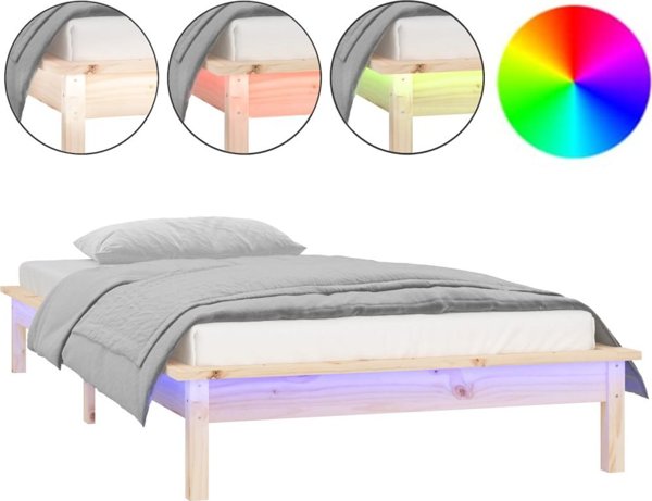 vidaXL Rama κρεβατιού με LED, 100x200 cm, μασίφ ξύλο