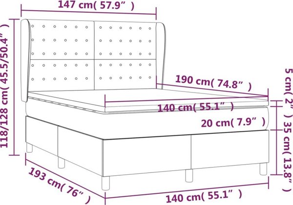 vidaXL Λωζκο κοντινενταλ με στρωμα, μπλε ύφασμα 140x190 εκ