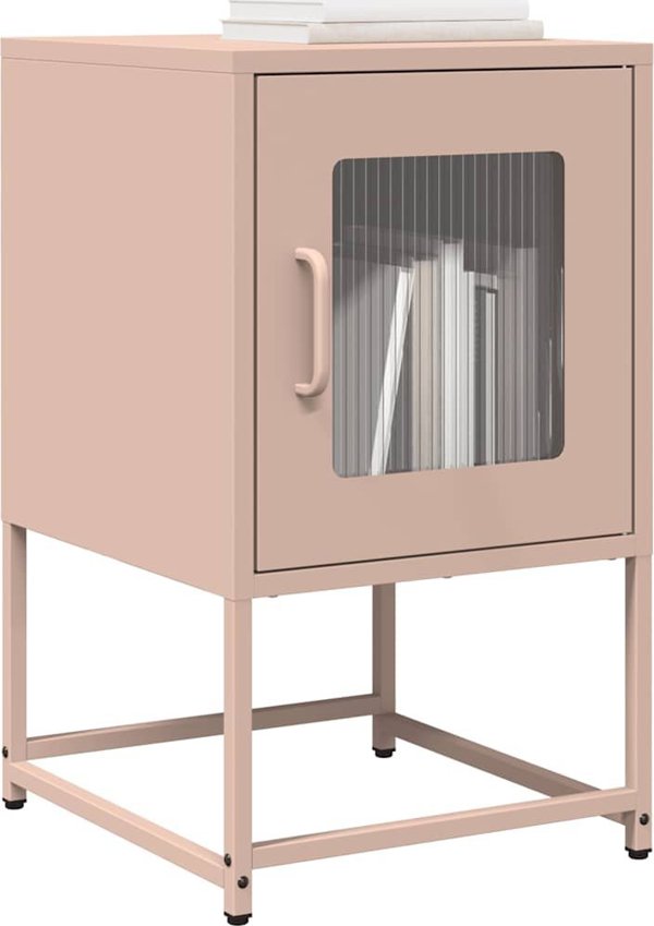 vidaXL Ροζ κομοδίνο 36x39x60,5 cm, ψυχρής έλασης χάλυβας