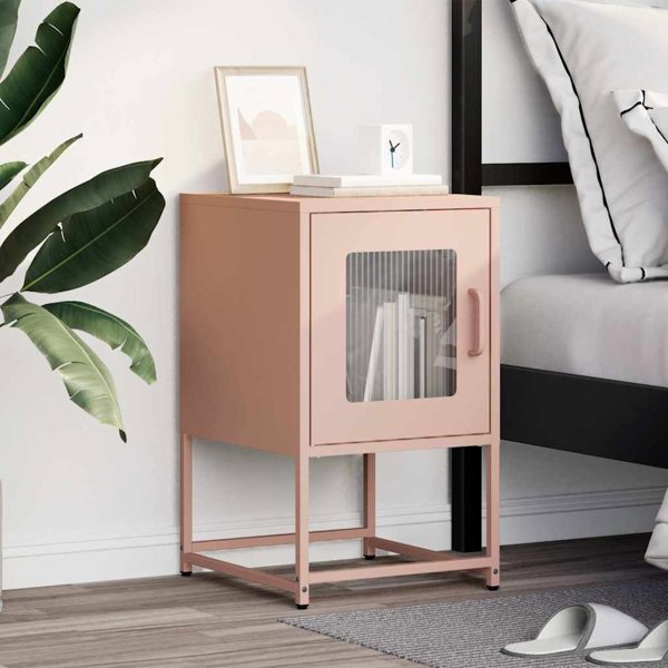 vidaXL Ροζ κομοδίνο 36x39x60,5 cm, ψυχρής έλασης χάλυβας