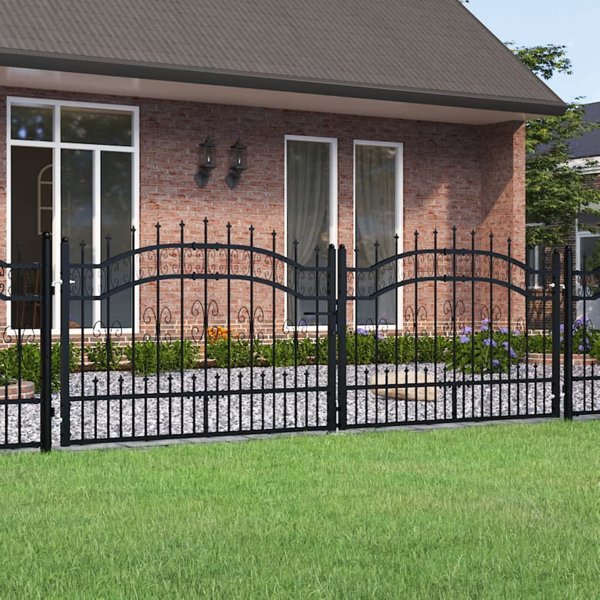 vidaXL vidaXL Brama z grotami, czarna, 305x151 cm, malowana proszkowo stal