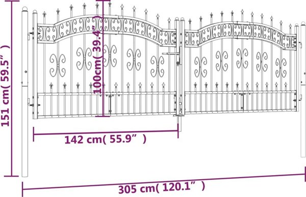 vidaXL vidaXL Brama z grotami, czarna, 305x151 cm, malowana proszkowo stal