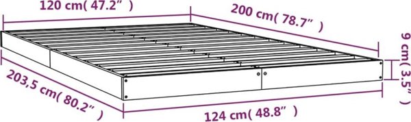 vidaXL Rama κρεβατιού, 120 x 200 εκ., μασίφ πεύκο