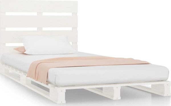 vidaXL Rama lozka, biala, 75x190 cm, lite drewno sosnowe, pojedyncza