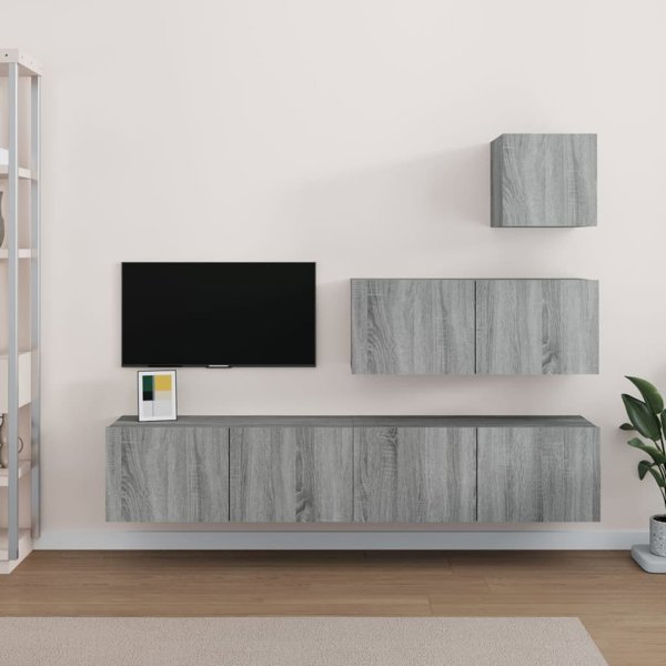 vidaXL Zestaw 4 szafek telewizyjnych, szary dab sonoma