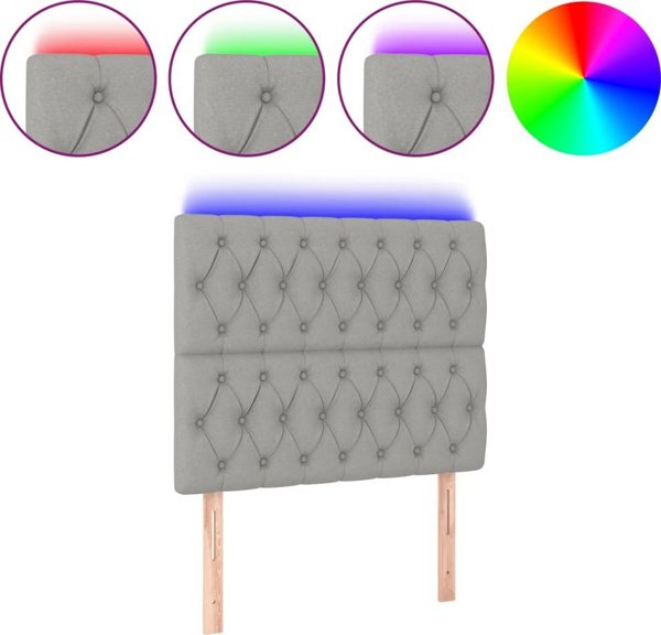 vidaXL Κεφαλάρι κρεβατιού με LED, ανοιχτό γκρι, 100x7x118/128 εκ., ύφασμα