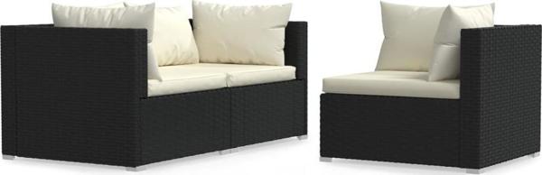vidaXL 3-cz. ogrodowy zestaw wypoczynkowy, poduszki, rattan PE, czarny