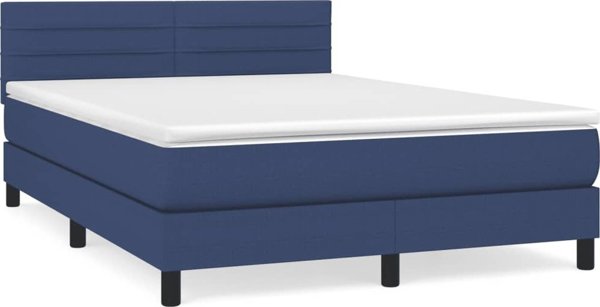 vidaXL Κρεβάτι Continental με Στρώμα, Μπλε, Υφασμάτινο, 140x200 cm