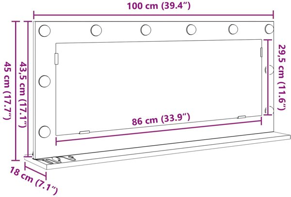 vidaXL Καθρέπτης Τουαλέτας από Ξύλο Δρυός 100 x 45 x 18 cm