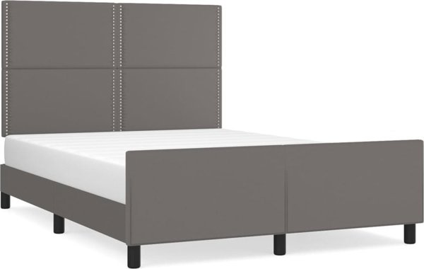 vidaXL Rama κρεβατιού με κεφαλάρι, γκρι, 140x190 cm, συνθετικό δέρμα
