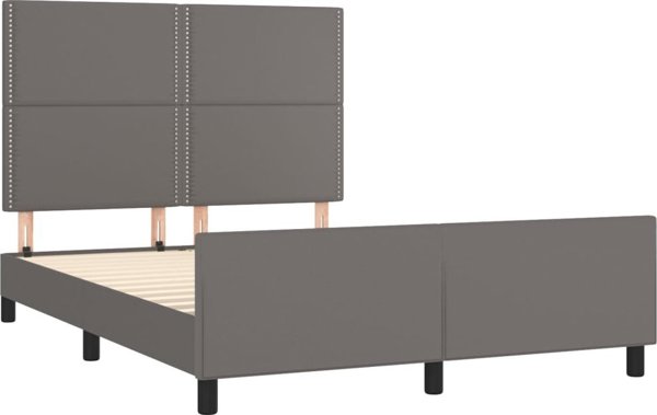 vidaXL Rama κρεβατιού με κεφαλάρι, γκρι, 140x190 cm, συνθετικό δέρμα