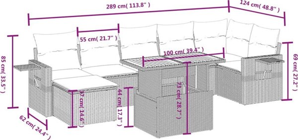 vidaXL Σετ επίπλων κήπου 8 τεμαχίων με μαξιλάρια, μπεζ, πολυρατάν