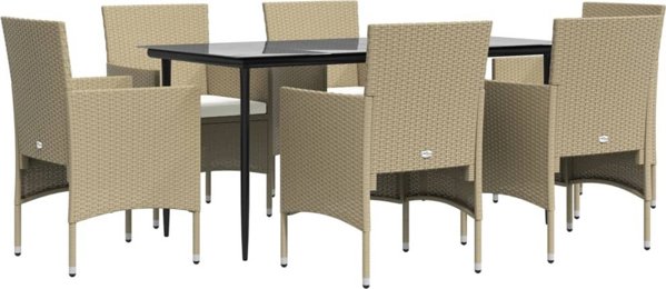vidaXL 7τμχ σετ επίπλων κήπου με μαξιλάρια, μπεζ-μαύρο