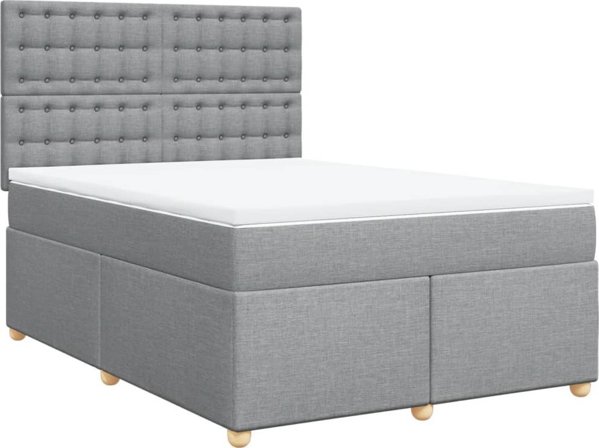 vidaXL Κρεβάτι continental με στρώμα, ανοιχτογκρι ύφασμα, 140x190 εκ.