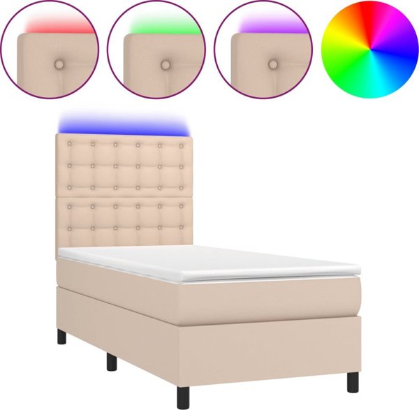 vidaXL Κρεβάτι Kontynentalne με στρώμα και LED cappuccino 100x200cm
