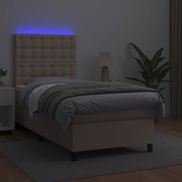 vidaXL Κρεβάτι Kontynentalne με στρώμα και LED cappuccino 100x200cm