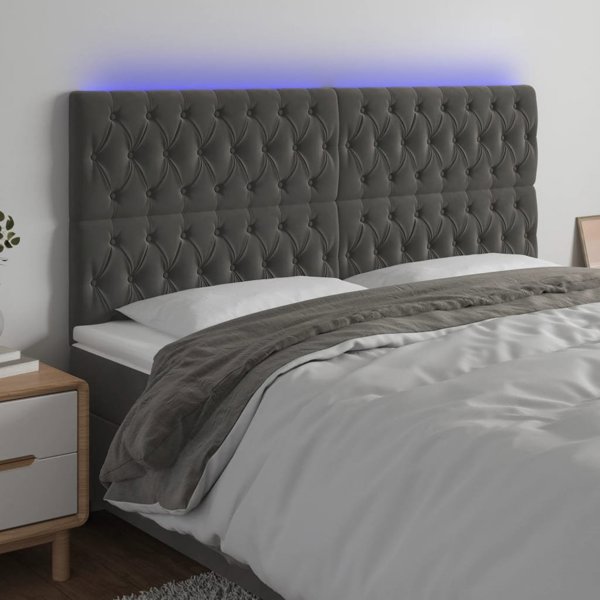vidaXL Κεφαλάρι κρεβατιού με LED, σκούρο γκρι, 200x7x118/128 cm, βελούδο