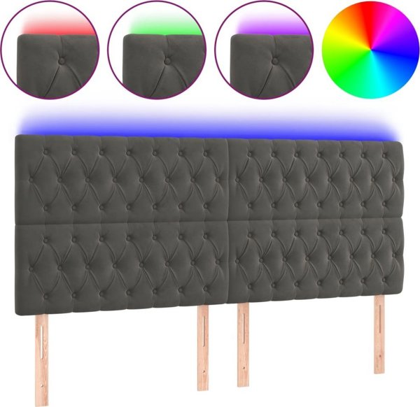 vidaXL Κεφαλάρι κρεβατιού με LED, σκούρο γκρι, 200x7x118/128 cm, βελούδο