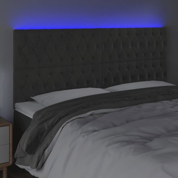 vidaXL Κεφαλάρι κρεβατιού με LED, σκούρο γκρι, 200x7x118/128 cm, βελούδο