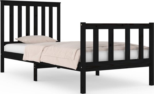 vidaXL Κρεβατοκάμαρα από μαύρο μασίφ πεύκο, 75x190 cm, μονό