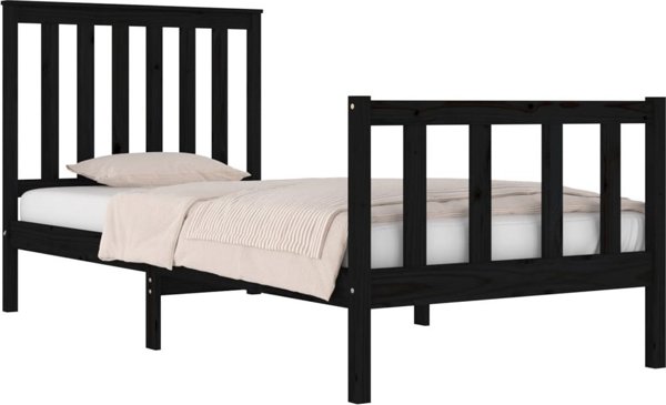 vidaXL Κρεβατοκάμαρα από μαύρο μασίφ πεύκο, 75x190 cm, μονό