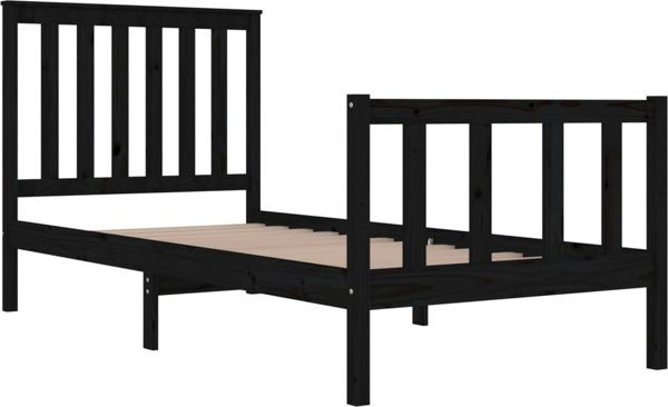 vidaXL Κρεβατοκάμαρα από μαύρο μασίφ πεύκο, 75x190 cm, μονό