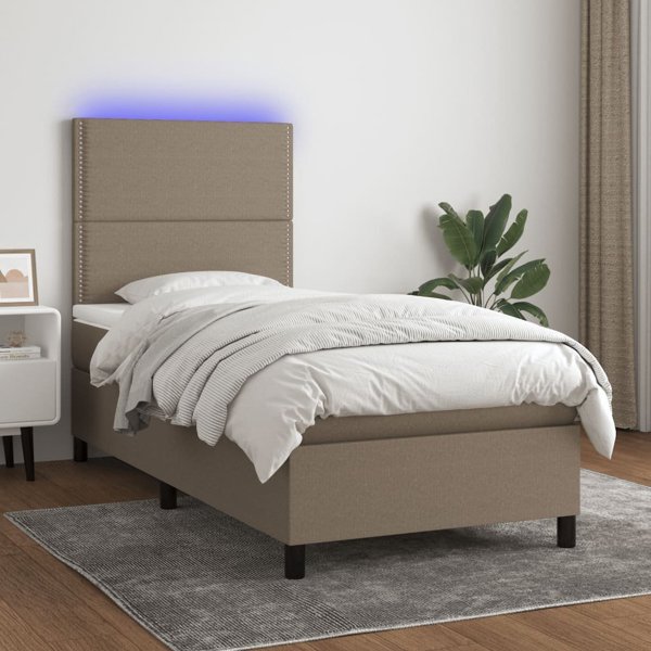 vidaXL Κρεβάτι κοντινενταλ με στρώμα, taupe, 90x190 cm, υφασμάτινο