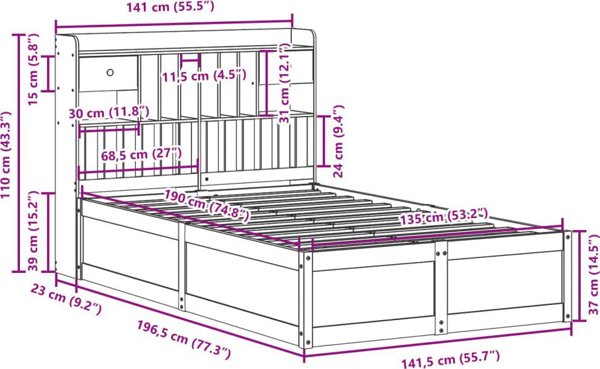 vidaXL Ξύλινο πλαίσιο κρεβατιού 135x190 εκ, από μασίφ πεύκο